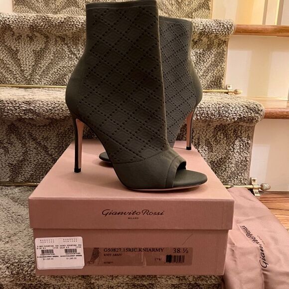 $1095 Gianvito Rossi Open Toe Stretch Knit Stiletto Heel Booties 38.5 or 8.5 - Picture 3 of 11
